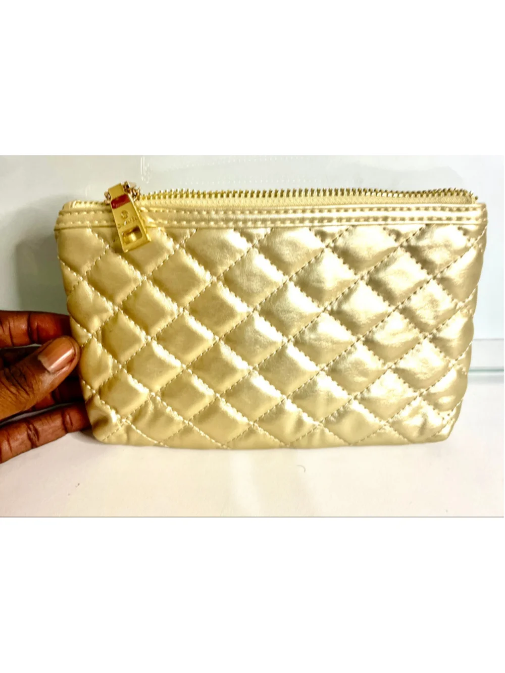 Chanel Makeup quilted gold pouch